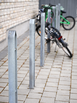 The Zeta bicycle stand in galvanized steel.